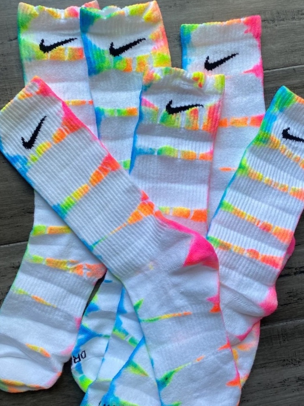 TWO PAIR BUNDLE of custom NIKE Tie Dye, Socks, Rainbow Tie Dye - Picture 2 of 2
